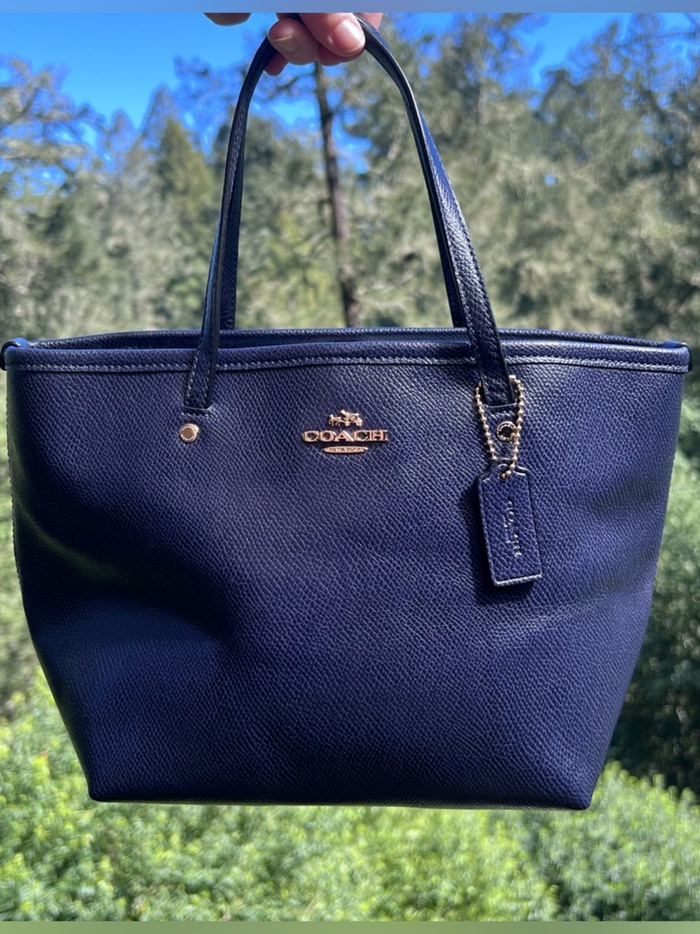 COACH Mini Shoulder Bag City Tote Blue Crossgrain Leather Gold Hardware AUTHENTC